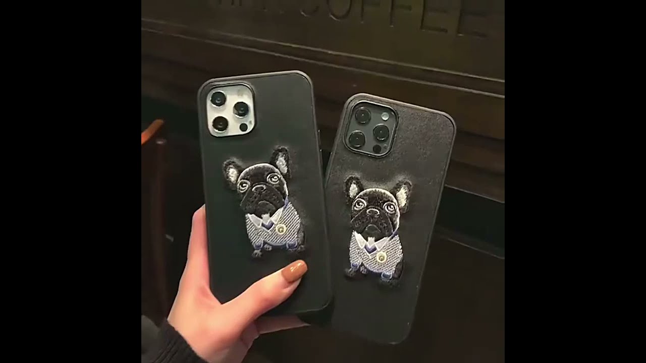 Embroidered Black French Bulldog iPhone Case
