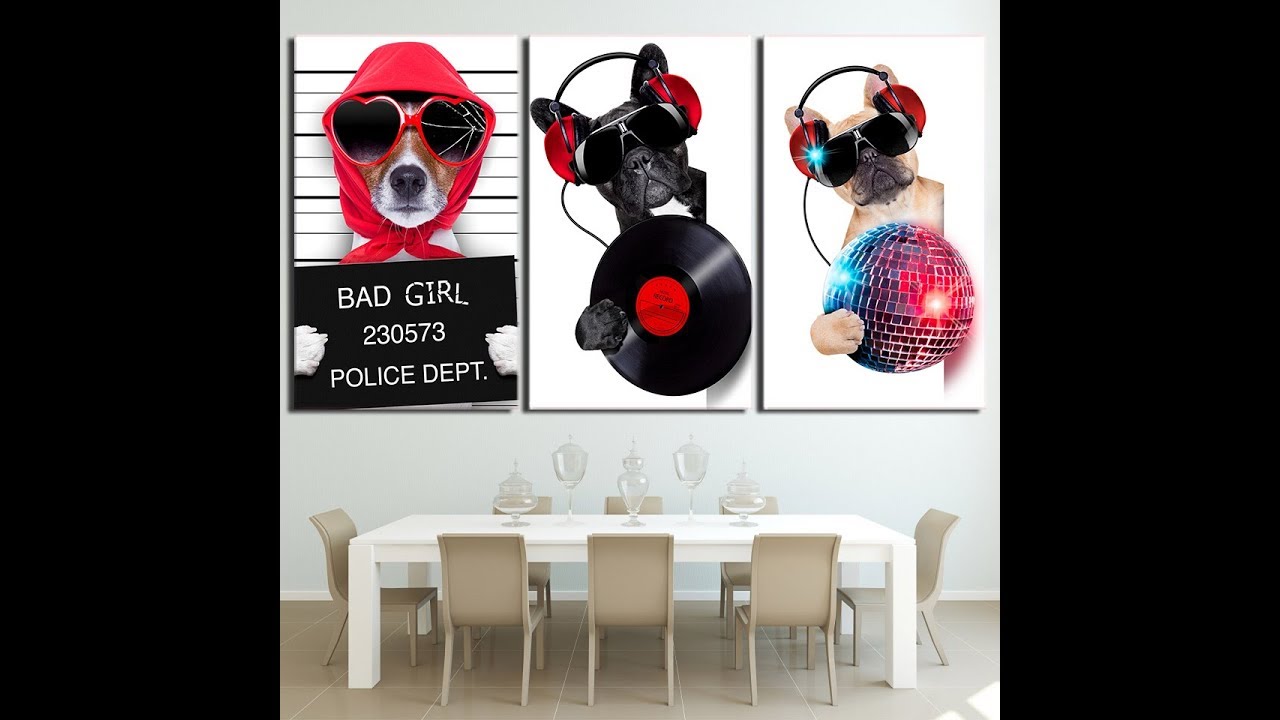 French Bulldog Canvas Wall Art Home Decor 3 Pieces Cool Music Bulldog