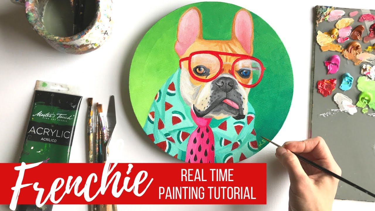 Painting a French Bulldog in Acrylics for Beginners | Art Therapy